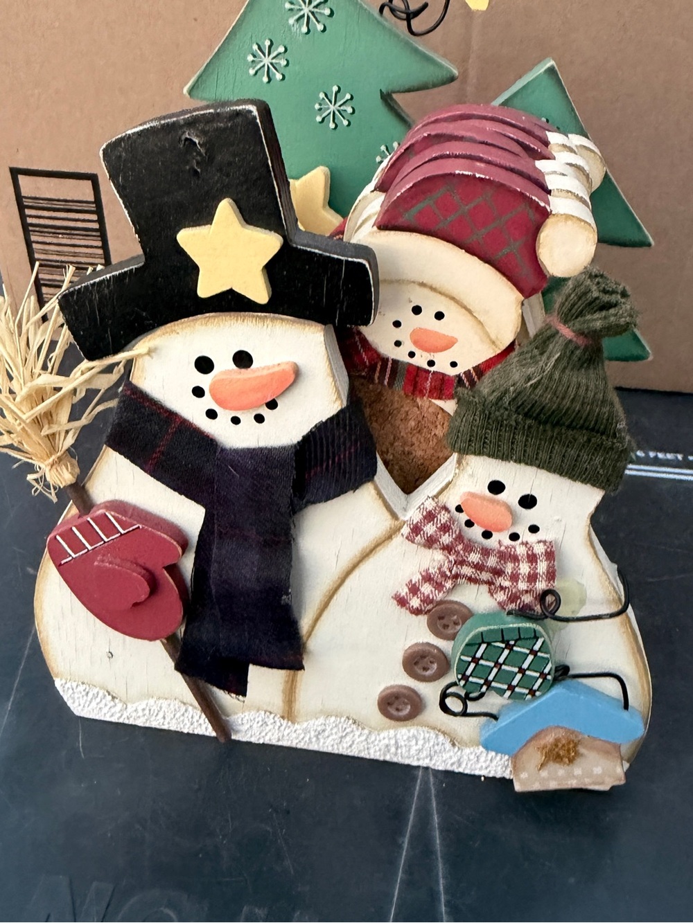 Handcrafted Holiday Snowman Trio Decorative Figurine - Cream, Red, Green